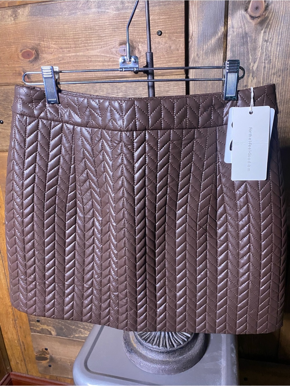NWT Commense Chocolate Brown Faux Leather Quilted Mini Skirt Size Medium